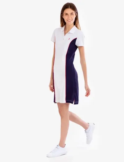 Vestido US Polo para mujer Blanco con azul y rojo cuello tipo Polo