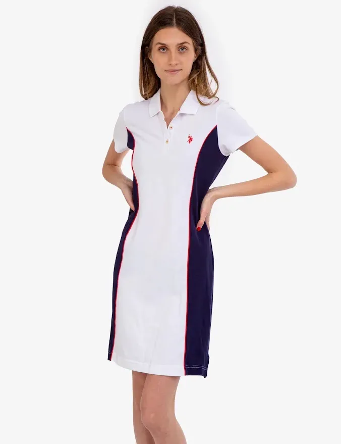 Vestido US Polo para mujer Blanco con azul y rojo cuello tipo Polo