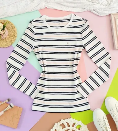 Camiseta  manga larga Tommy Hilfiger para dama a rayas multicolor