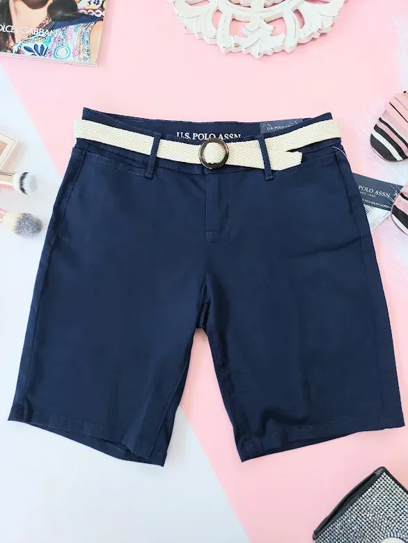 Short U.S Polo para dama azul  con faja