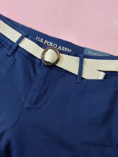 Short U.S Polo para dama azul  con faja
