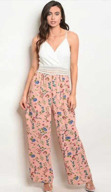 Enterizo Angela para dama color blanco y rosa con diseño floral