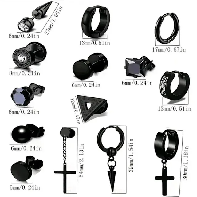 Set de aretes acero inoxidable para caballero