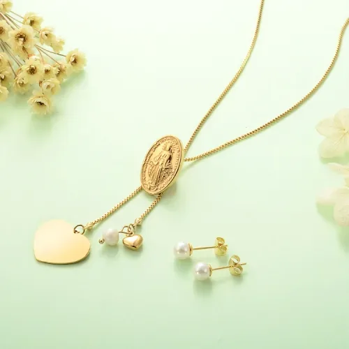 Conjunto de acero inoxidable para dama diseño medalla virgen