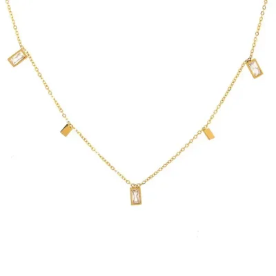 Collar para dama con incrustaciones de oro y acero de titanio, diseño de rectángulos