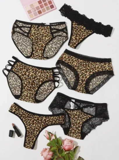 Set de bragas para dama, estampado de leopardo