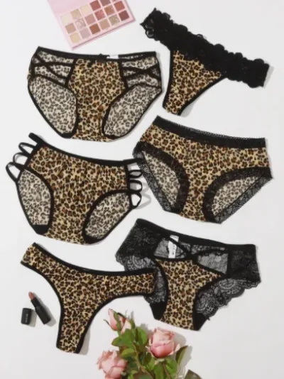 Set de bragas para dama, estampado de leopardo