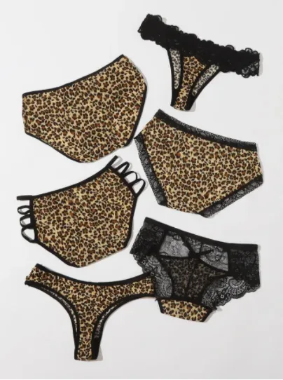 Set de bragas para dama, estampado de leopardo