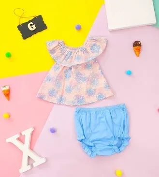 Conjunto para niña color palo rosa y celeste