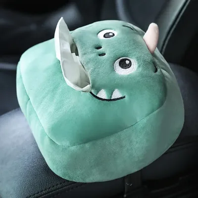 Caja de pañuelos color verde en forma de dinosaurio para el carro