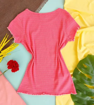 Camiseta U.S Polo para dama color rosa con rayas doradas