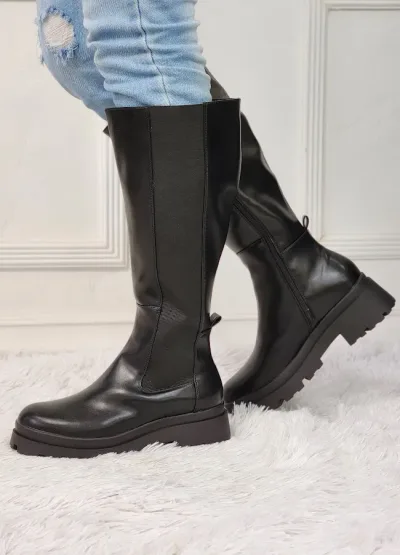Botas altas para dama color negro Saoko Black Pu