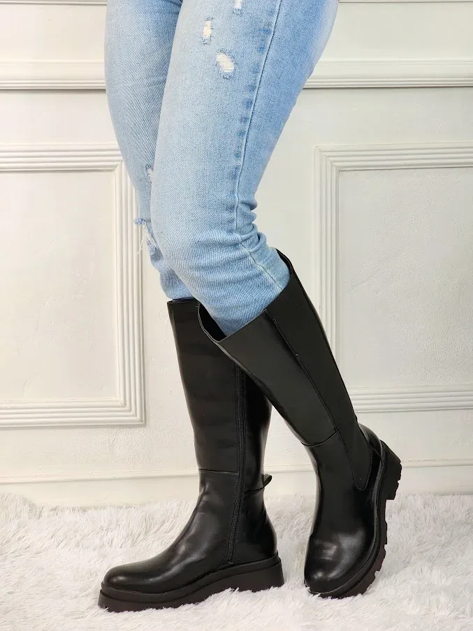 Botas altas para dama color negro Saoko Black Pu