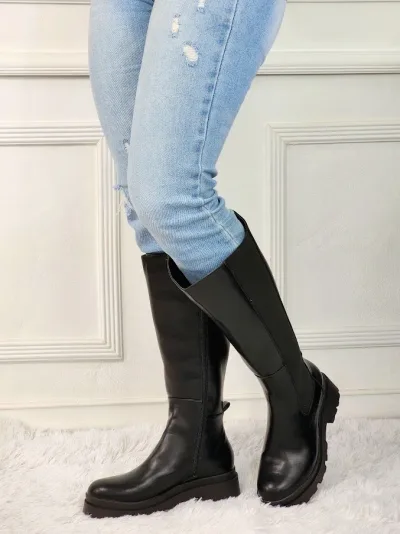 Botas altas para dama color negro Saoko Black Pu