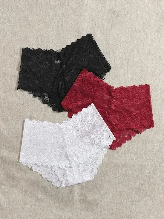 3 piezas Set bragas para dama multicolor con encaje