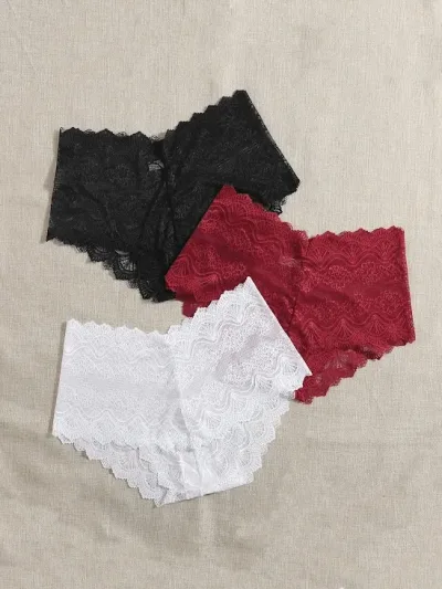 3 piezas Set bragas para dama multicolor con encaje