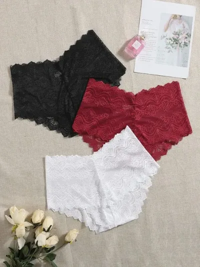 3 piezas Set bragas para dama multicolor con encaje