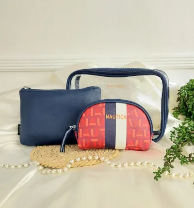 Cosmetiqueras o estuches de viaje color azul y rojo 3 unidades