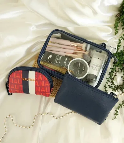 Cosmetiqueras o estuches de viaje color azul y rojo 3 unidades