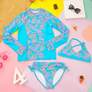 Bañador de tres piezas para niña color turquesa