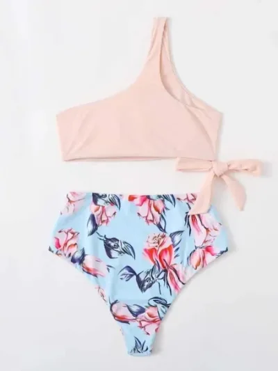 Vestido de baño para daa color rosa y celeste con estampado floral