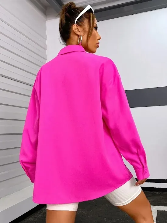 Camisa para dama color rosa con bolsillo delantero de hombros caídos