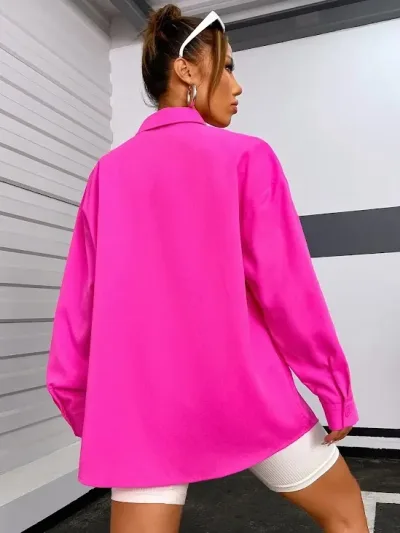 Camisa para dama color rosa con bolsillo delantero de hombros caídos