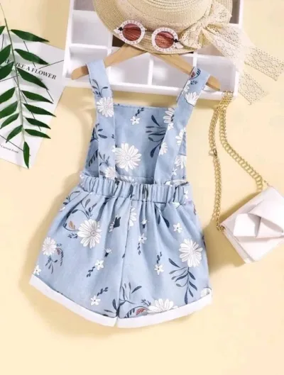 Overol para niña color celeste con estampado floral