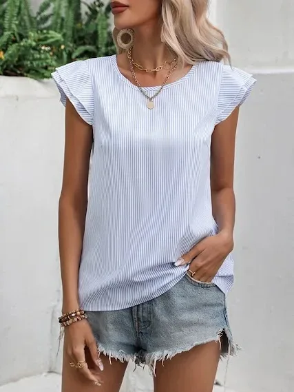 Blusa de rayas para dama color blanco con celeste.