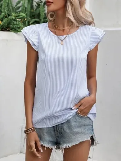 Blusa de rayas para dama color blanco con celeste.