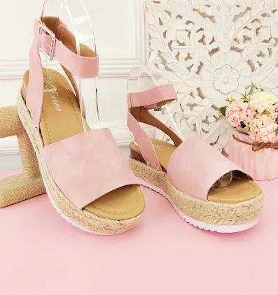Sandalias para dama color rosa y beige