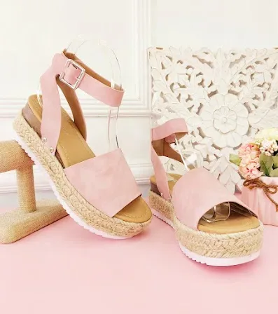 Sandalias para dama color rosa y beige