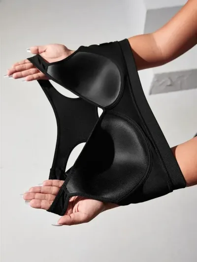 Sujetador deportivo para dama color negro con abertura trasera