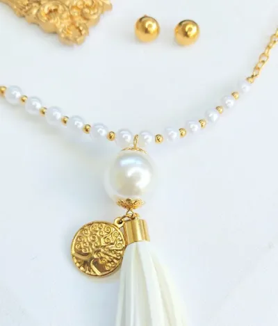 Juego de acero inoxidable para dama color dorado y blanco