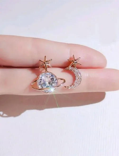 Aretes para dama de fantasía planeta y luna