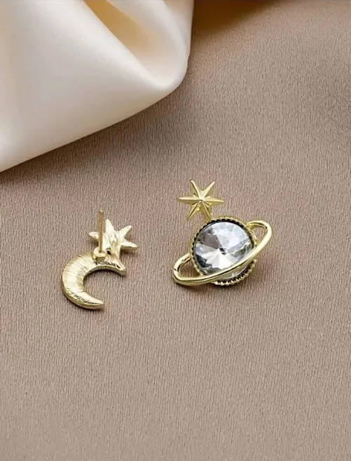 Aretes para dama de fantasía planeta y luna