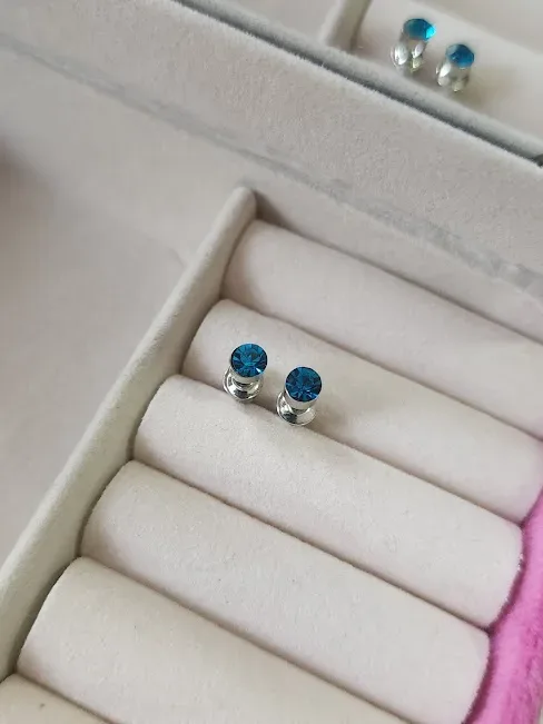 Par de aretes para dama diseño de perla color azul