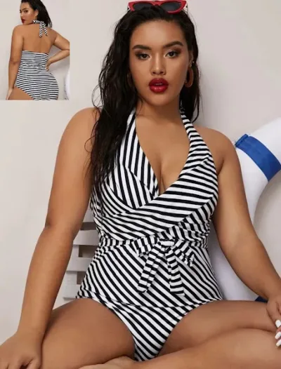 Vestido de baño plus para dama a rayas