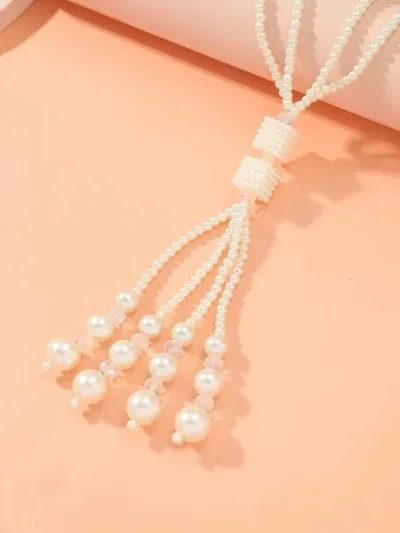 Collar para dama de perlas artificial color blanco hueso