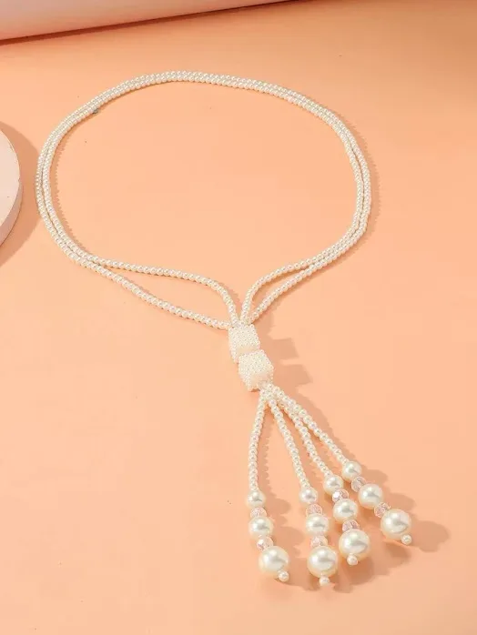 Collar para dama de perlas artificial color blanco hueso