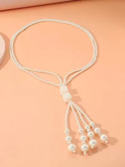Collar para dama de perlas artificial color blanco hueso