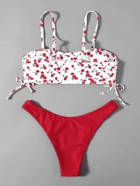 Vestido de baño para dama color rojo con diseño de cereza