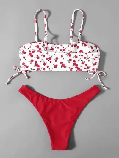 Vestido de baño para dama color rojo con diseño de cereza
