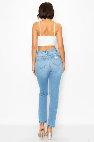 Mom Jeans para dama color azul mezclilla V2315L