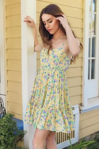 Vestido para dama diseño floral color amarillo