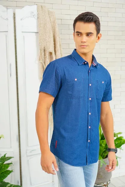Camisa Hummer para caballero color azul H2020-0371