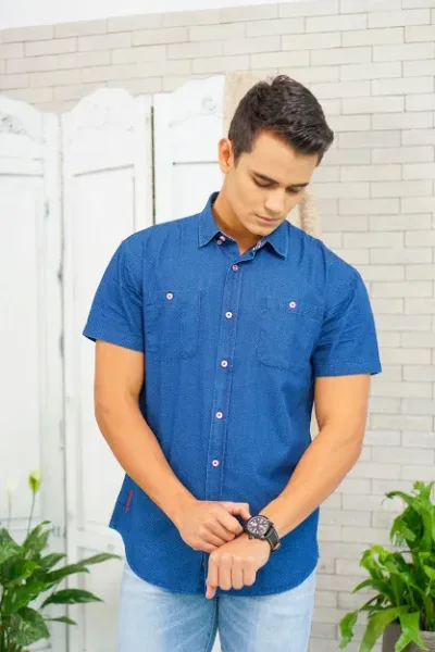 Camisa Hummer para caballero color azul H2020-0371