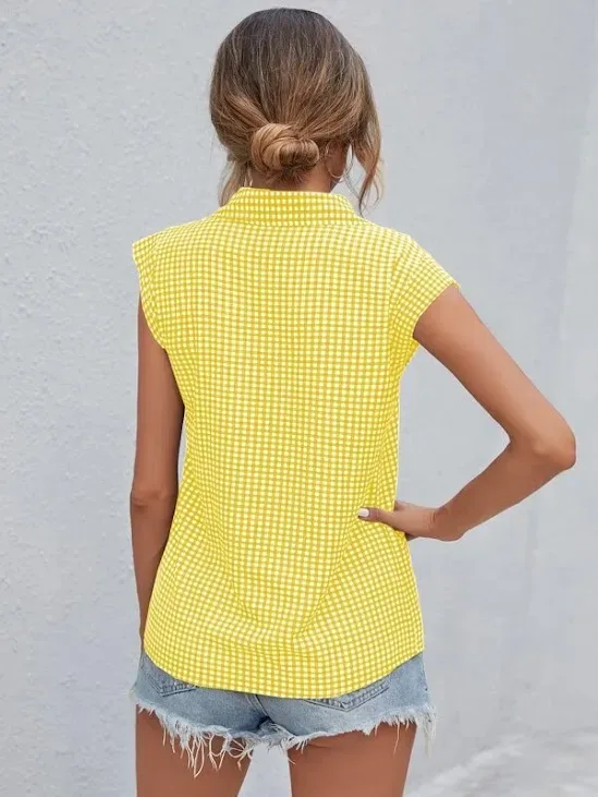 Blusa para dama color amarillo diseño de cuadros