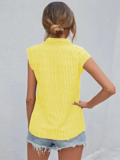 Blusa para dama color amarillo diseño de cuadros