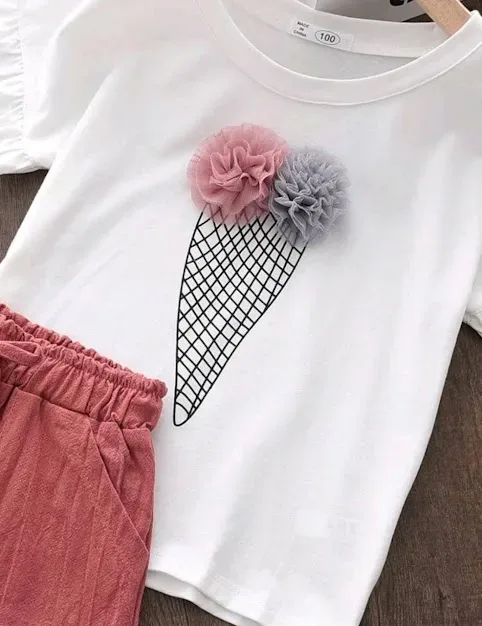 Conjunto para niña color palo rosa y blanco